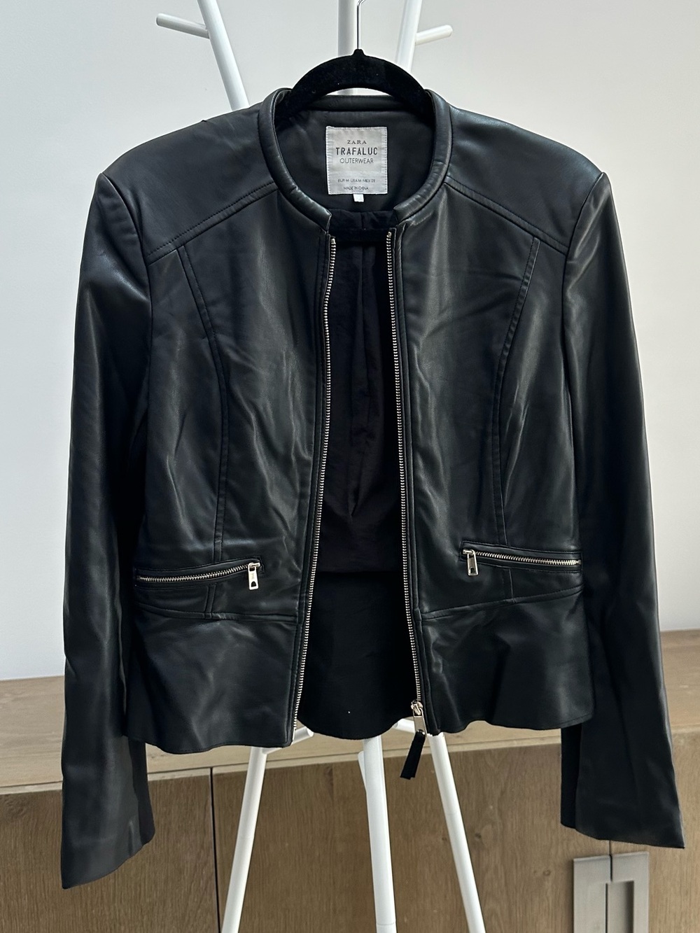 Zara Black Faux Leather Zip-Front Jacket